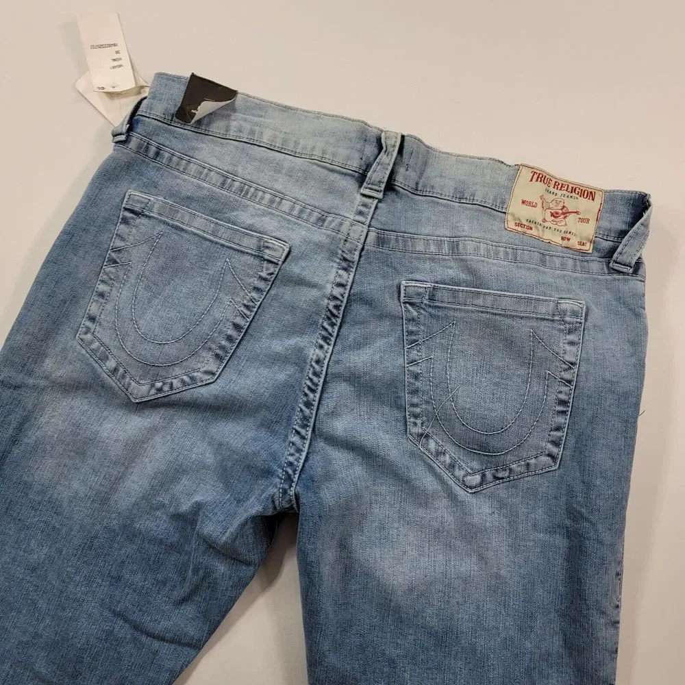 True Religion Rocco Jeans Mens 38x32 Light Wash Blue Denim Skinny Fit NEW